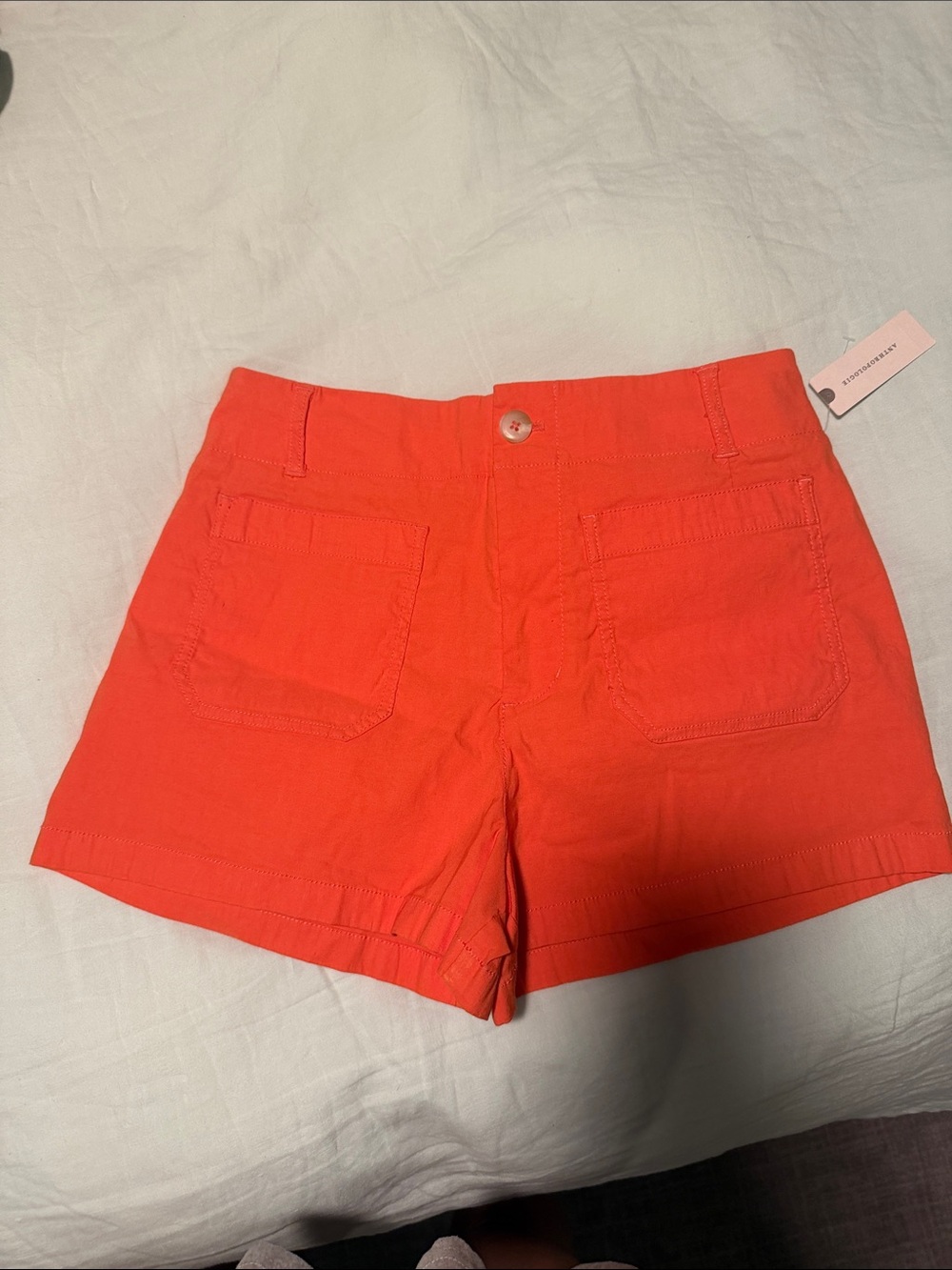 Anthropologie High-Waist Coral-Red Cotton Shorts